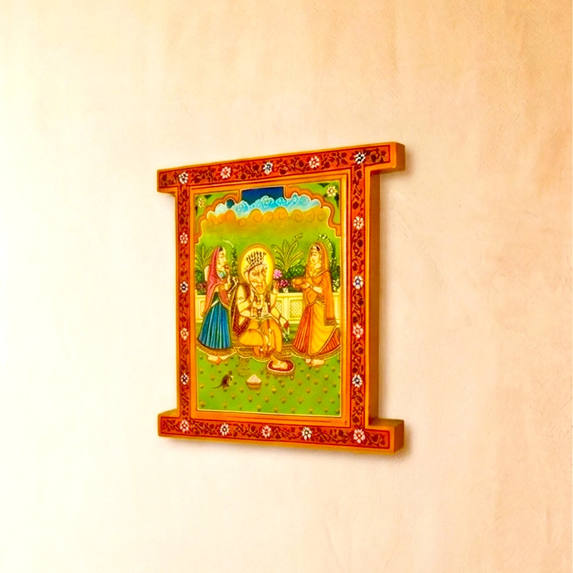Hand Painted Ganesh ji Pichwai Window With Crack Antique Look