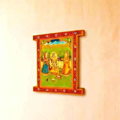 Hand Painted Ganesh ji Pichwai Window With Crack Antique Look