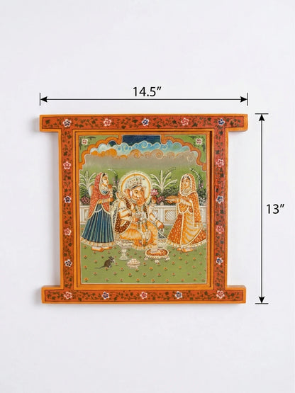 Hand Painted Ganesh ji Pichwai Window With Crack Antique Look