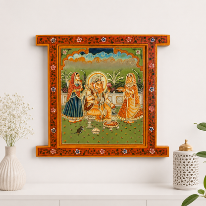 Hand Painted Ganesh ji Pichwai Window With Crack Antique Look