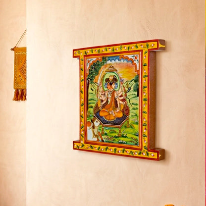 Hand Painted Kartikey Pichwai Window With Crack Antique Look