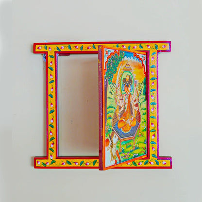 Hand Painted Kartikey Pichwai Window With Crack Antique Look