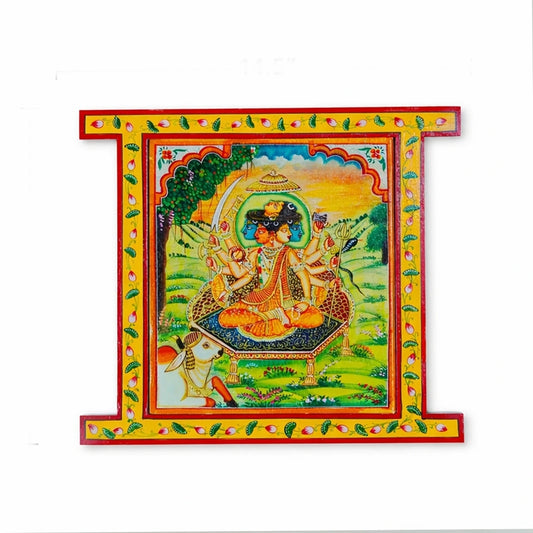 Hand Painted Kartikey Pichwai Window With Crack Antique Look