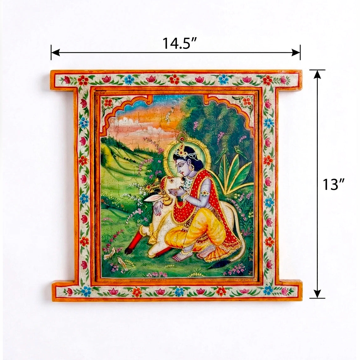 Hand Painted Krishna Pichwai Window With Crack Antique Look