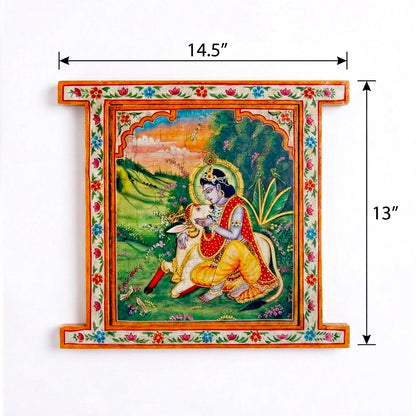 Hand Painted Krishna Pichwai Window With Crack Antique Look