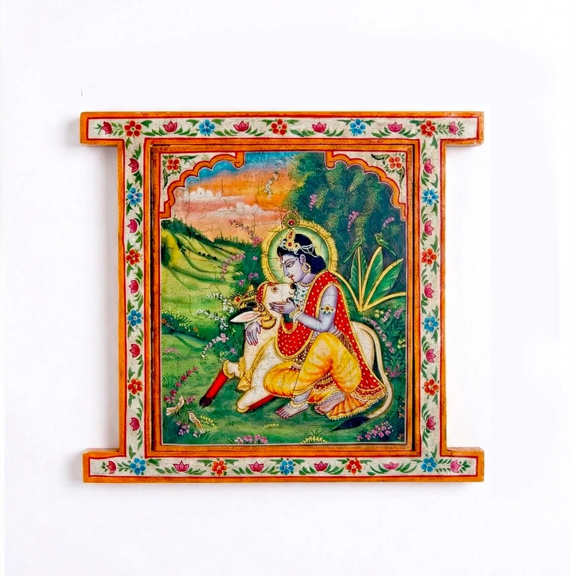 Hand Painted Krishna Pichwai Window With Crack Antique Look