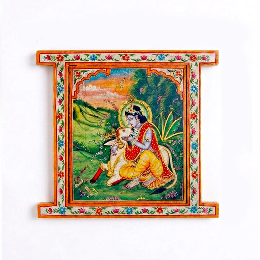 Hand Painted Krishna Pichwai Window With Crack Antique Look
