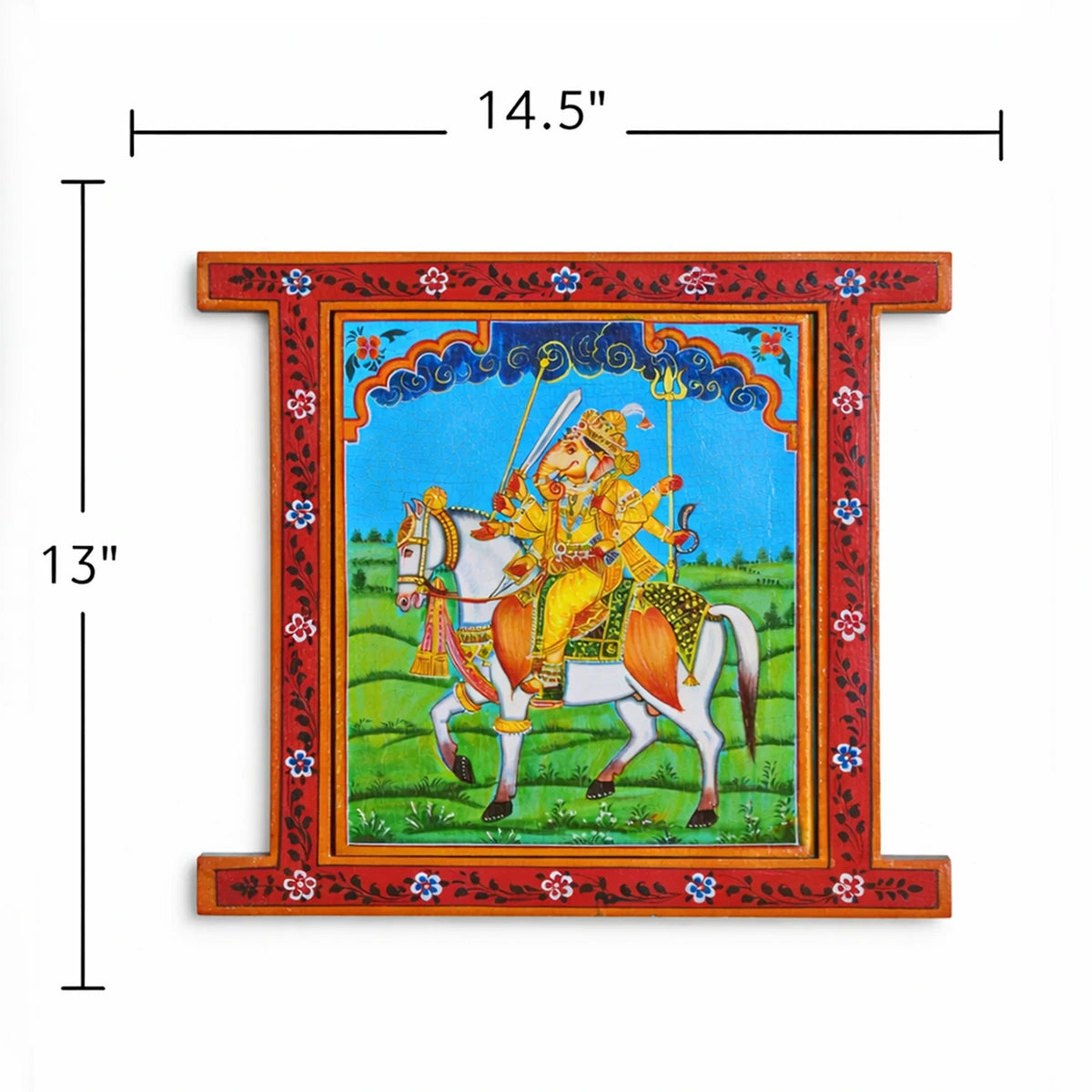 Hand Painted Ganpati ji Pichwai Window With Crack Antique Look