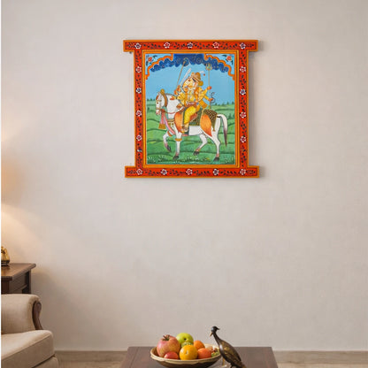 Hand Painted Ganpati ji Pichwai Window With Crack Antique Look