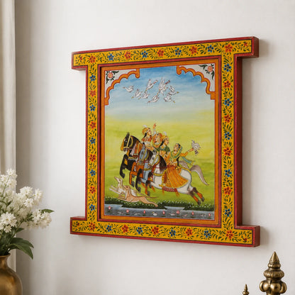 Hand Painted Mugal Pichwai Window With Crack Antique Look