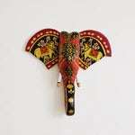Hand Painted Red Wooden Elephant Bust
