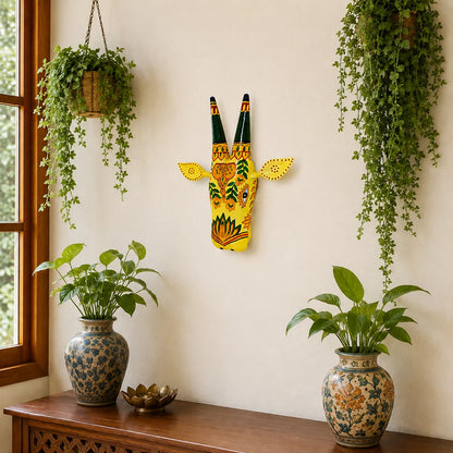 Yellow Hand Painted Cow Head Wall hanging 12inch